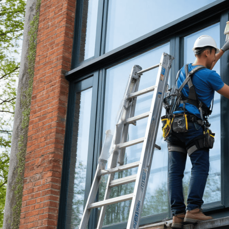 Мойка окон с лестниц и стремянок в Минске